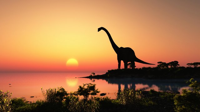 Long-neck dinosaur in the sunset - AdventureDinosaurs