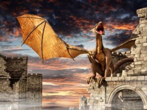 western dragon with wings on a castle wall roaring, What's the Difference Between Dinosaurs and Dragons?