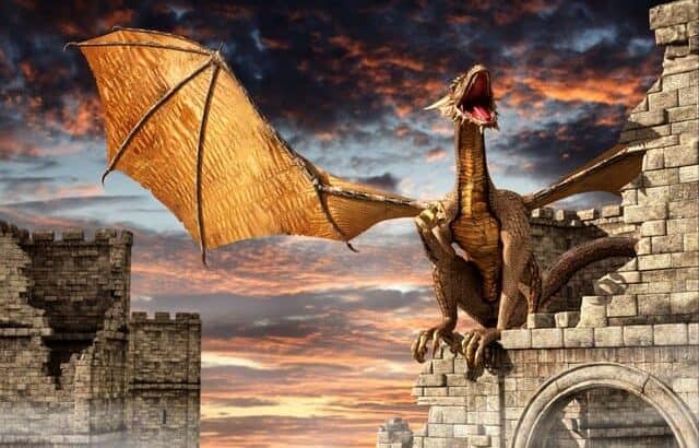 western dragon with wings on a castle wall roaring, What's the Difference Between Dinosaurs and Dragons?