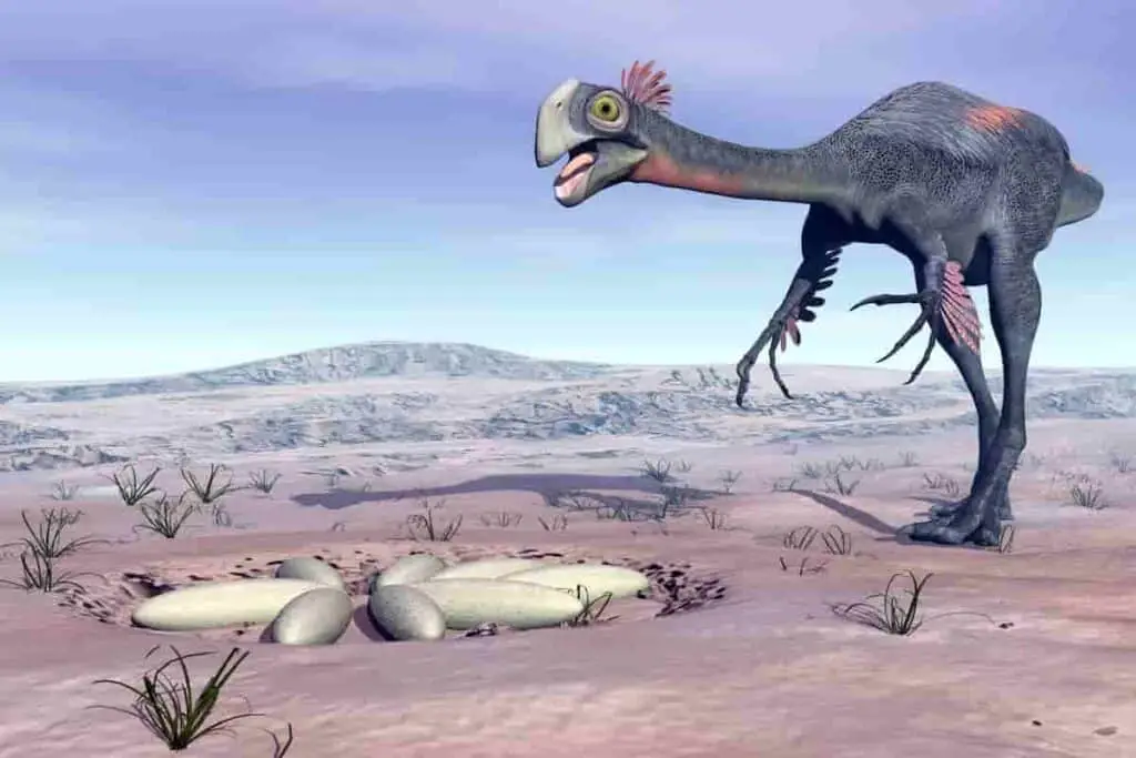 depiction of citipati dinosaur with eggs - adventuredinosaurs