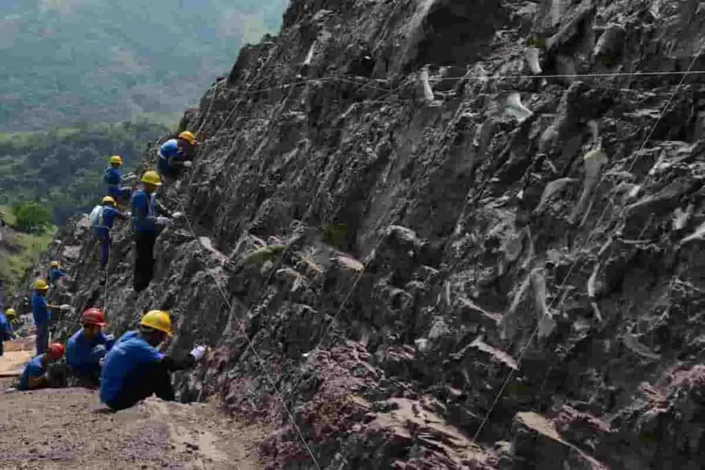 A layer of dinosaur bones being excavated in China