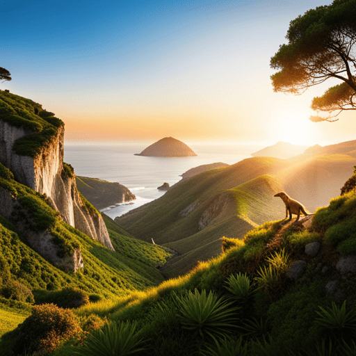 landscape image of portugal with sunshine in the background, Portugal dinosaurs - a journey through time
