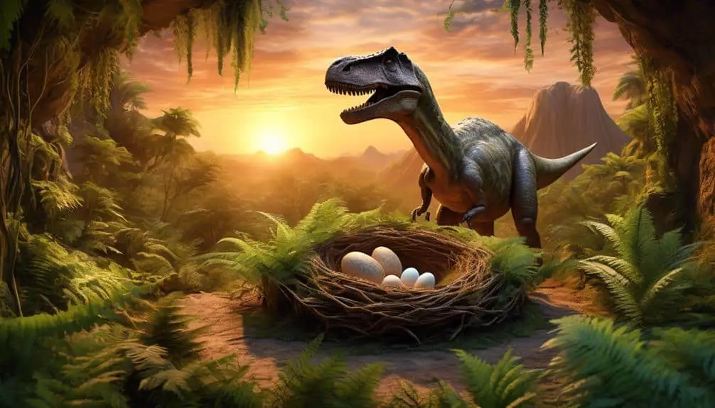 a dinosaur overlooks a nest with eggs, Dinosaur Eggs Nest - Did Dinosaurs Make Nests?