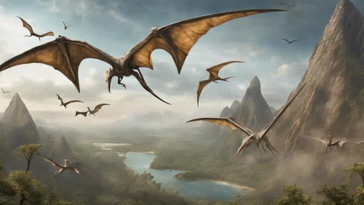multiple pterosaurs flying above a river canyon, Is a Pterodactyl a Pterosaur?